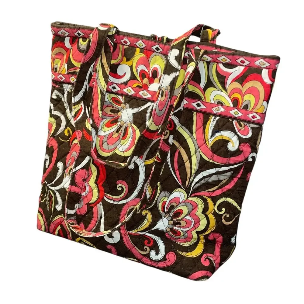 Vera Bradley Retired Puccini Floral Tote Shoulder Bag Purse Toggle Brown Orange
